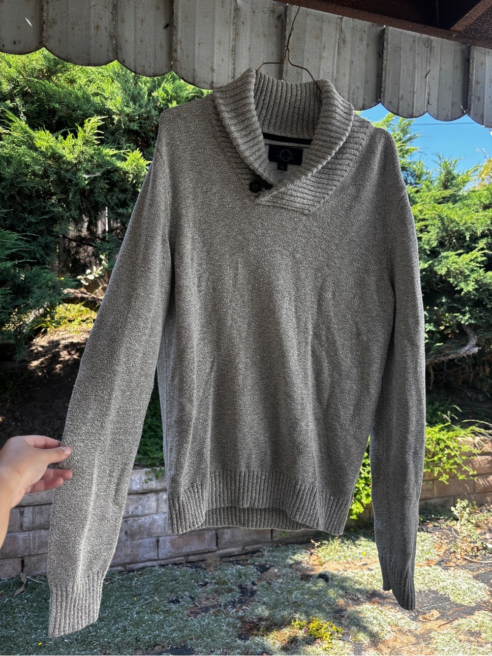 Cozy Shawl Collar Sweater - Light Gray